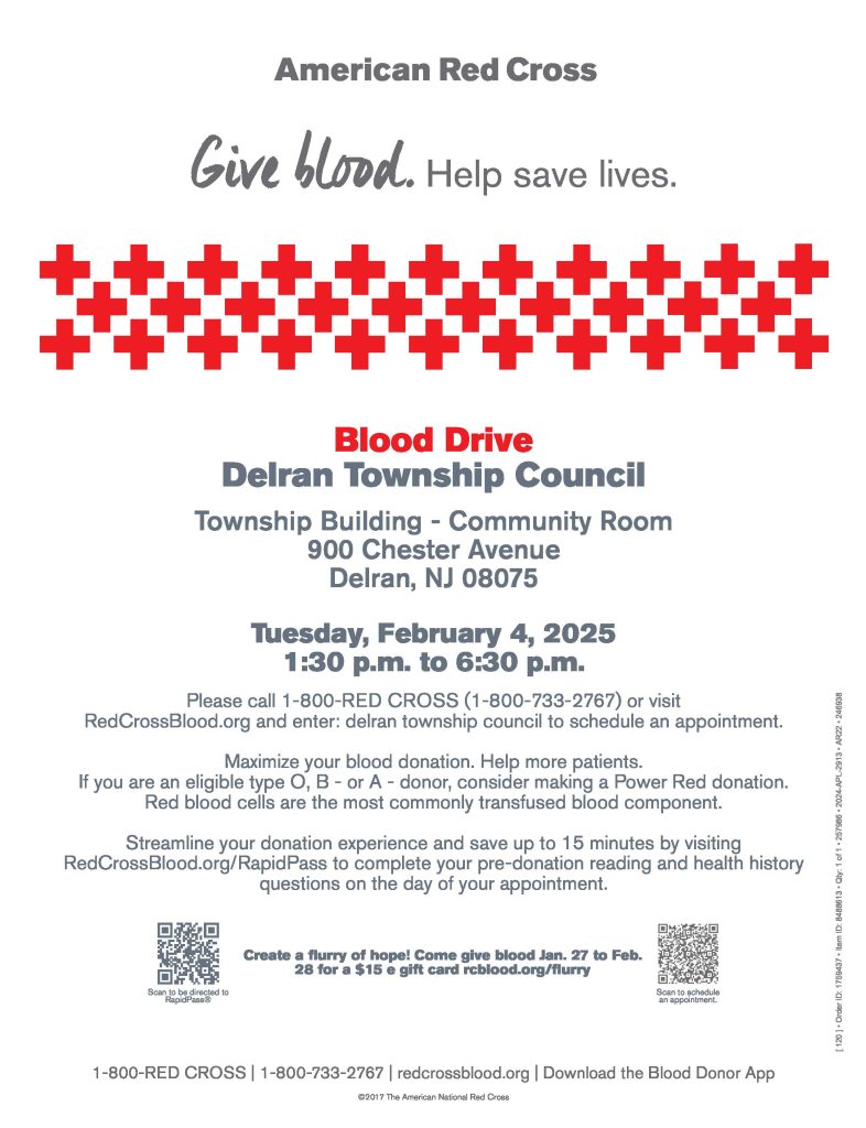 Blood Drive 2/4/25 Municipal Building | Delran Township - Burlington ...